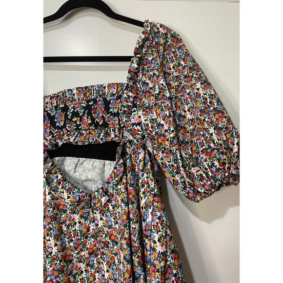 For Love & Lemons Hudson Mini Dress Black Floral Size Medium NWT Stretchy Back - Picture 11 of 15